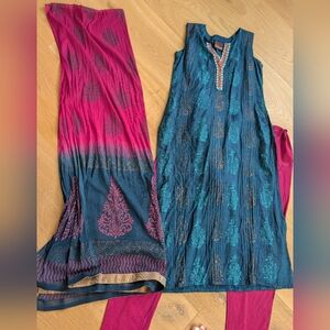 Teal and Pink Ethnic Dress Set